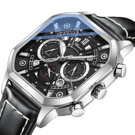 “CHENXI Men’s Square Dial Leather Strap Quartz Watch”